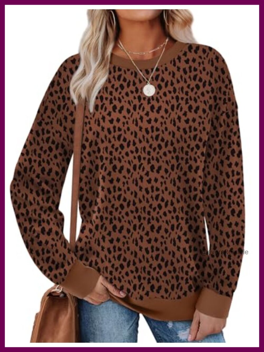 Saloogoe Women Color Block Crewneck Sweatshirt Long Sleeve Loose Fit Pullover